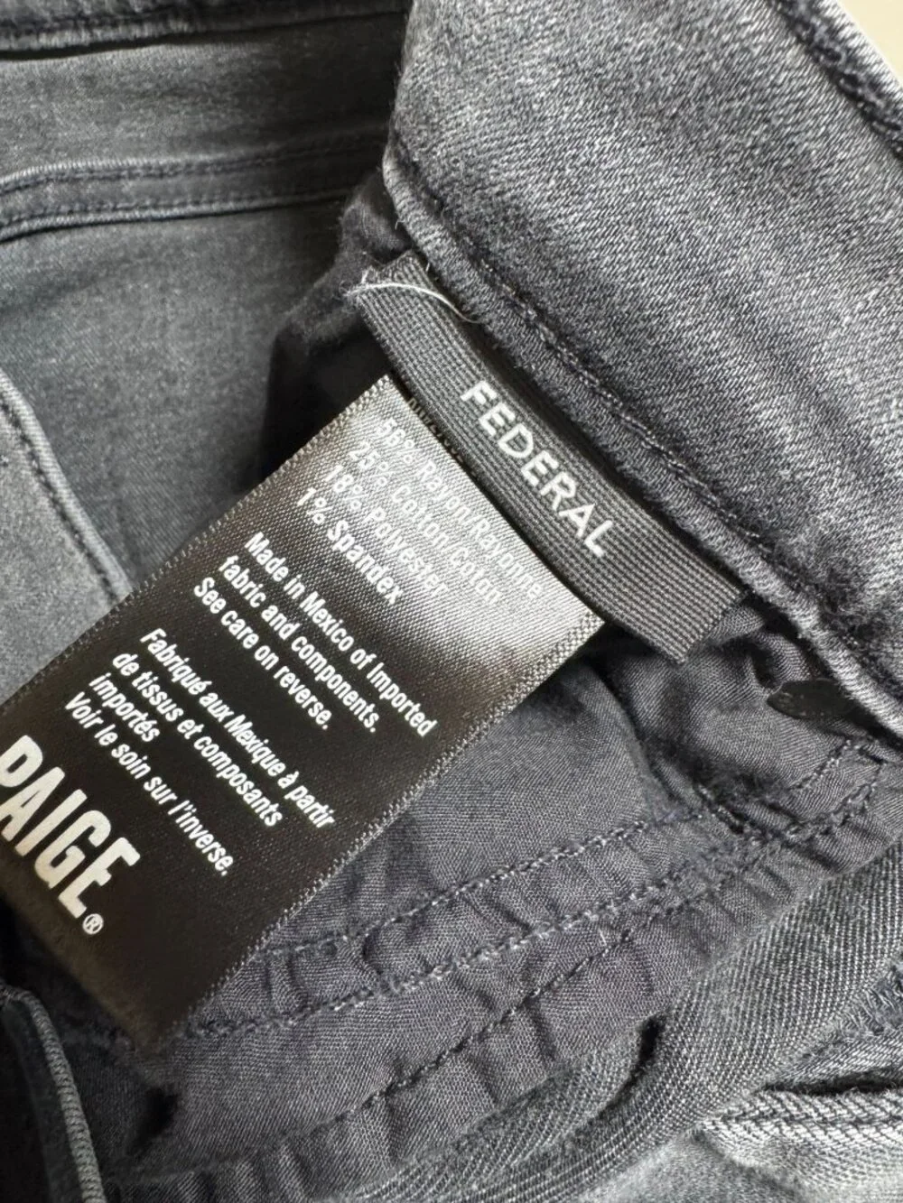 Paige Federal Slim Straight Men Jeans 34x29 Dark Wash Gray Black Stretch denim
